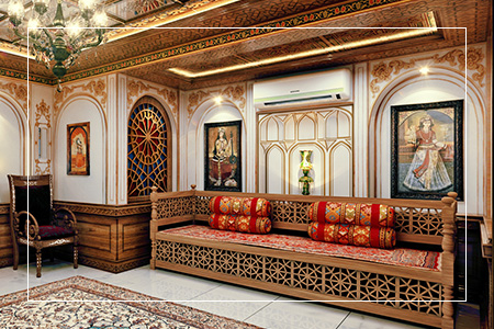 طراحی داخلی فضای نشیمن به سبک معماری قاجار
